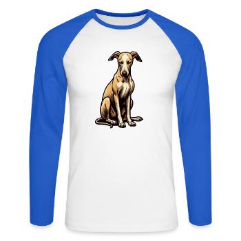 Sprich mit der Pfote Whippet Windhund Whippets  - Unisex Baseballshirt langarm - Weiß/Royalblau - Vorne - Nik (191cm)