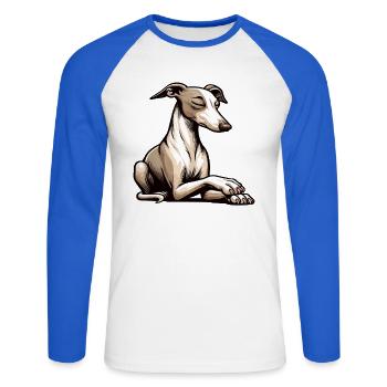 Sprich mit der Pfote Whippet Windhund Whippets  - Unisex Baseballshirt langarm - Weiß/Royalblau - Vorne - Nik (191cm)