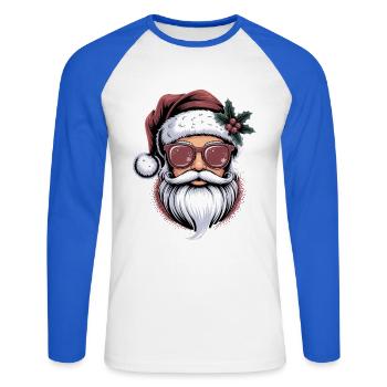 Lunettes de soleil Hipster Santa - T-shirt baseball manches longues Homme - blanc/bleu royal - Devant - Nik (191cm)