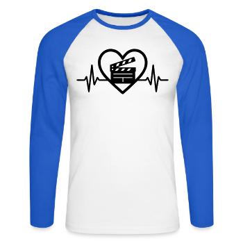 Cinema Heart Clapper - Unisex Long Sleeve Baseball T-Shirt - white/royal blue - Front - Nik (191cm)