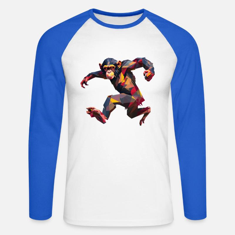 Low Poly Schimpanse Sprint Logo Design - Unisex Baseballshirt langarm - Weiß/Royalblau