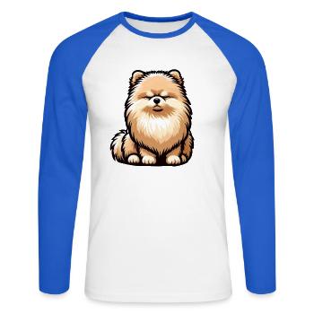 Talk to the Paw Pomeranian Pomeranian Pomeranian Spitz Dog - Unisex Long Sleeve Baseball T-Shirt - white/royal blue - Front - Nik (191cm)