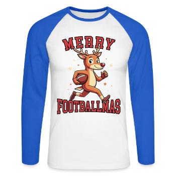 Frohe Footballmas - Unisex Baseballshirt langarm - Weiß/Royalblau - Vorne - Nik (191cm)