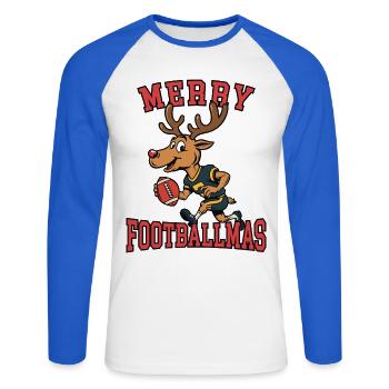 Frohe Footballmas - Unisex Baseballshirt langarm - Weiß/Royalblau - Vorne - Nik (191cm)