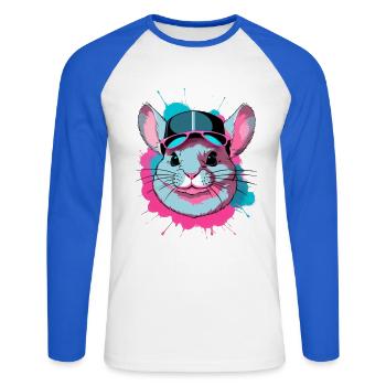Buntes Chinchilla mit Mütze und Sonnenbrille - Unisex Baseballshirt langarm - Weiß/Royalblau - Vorne - Nik (191cm)