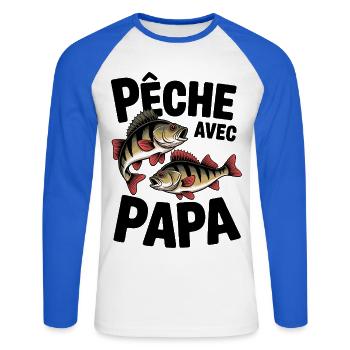 Duo de perches rouges sur fond noir - T-shirt baseball manches longues Homme - blanc/bleu royal - Devant - Nik (191cm)