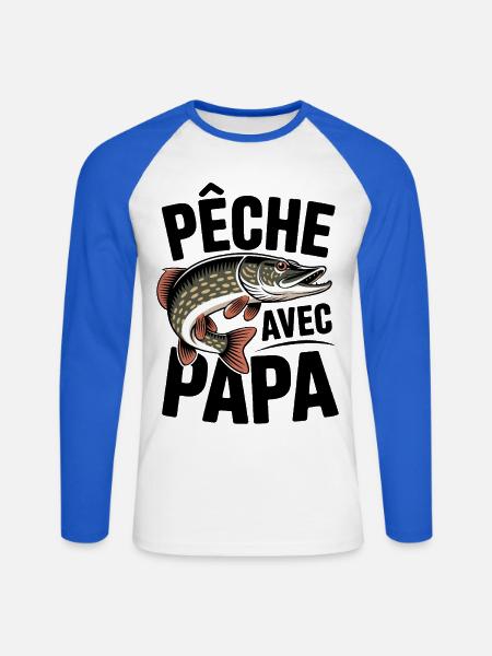Stilisierter Hecht Pfirsich mit Papa - Unisex Baseballshirt langarm - Weiß/Royalblau