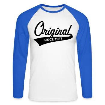 Original depuis 1987 (année de naissance, anniversaire / b) - T-shirt baseball manches longues Homme - blanc/bleu royal - Devant - Nik (191cm)