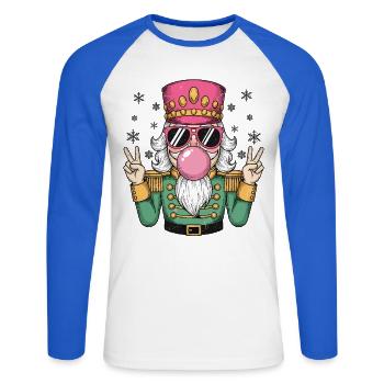Nussknacker bläst Kaugummi - Unisex Baseballshirt langarm - Weiß/Royalblau - Vorne - Nik (191cm)