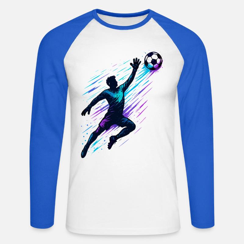 Fußball Torwart Parade Dynamische Aktion - Unisex Baseballshirt langarm - Weiß/Royalblau