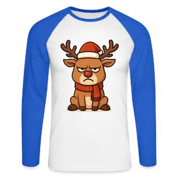 Grimmiges Rentier mit Weihnachtsschal - Unisex Baseballshirt langarm - Weiß/Royalblau - Vorne - Nik (191cm)
