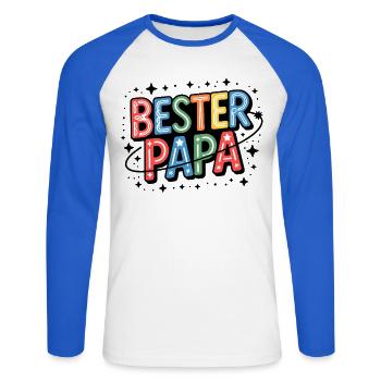 Bester Papa Neon Farbiges Design - Unisex Baseballshirt langarm - Weiß/Royalblau - Vorne - Nik (191cm)
