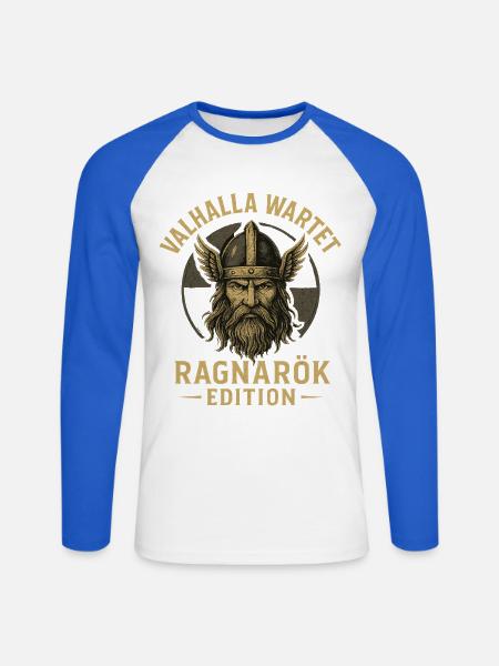 Valhalla Wartet Ragnarök Edition Wikinger Krieger - Unisex Baseballshirt langarm - Weiß/Royalblau