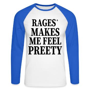 Rage Make Me Feel – Drôle Cool Audacieux Vibe - T-shirt baseball manches longues Homme - blanc/bleu royal - Devant - Nik (191cm)