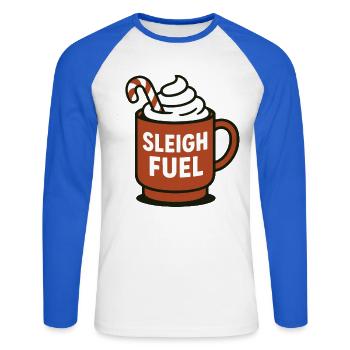 Sleigh Fuel Tasse à chocolat chaud Noël Fun - T-shirt baseball manches longues Homme - blanc/bleu royal - Devant - Nik (191cm)