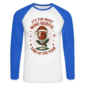Christmas It's The Most Wine-Derful Time Of The - Unisex Long Sleeve Baseball T-Shirt - white/royal blue - Front - Nik (191cm)