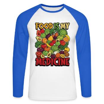 Nutritionist Food Is My Medicine Nutritional Coach - Unisex Long Sleeve Baseball T-Shirt - white/royal blue - Front - Nik (191cm)