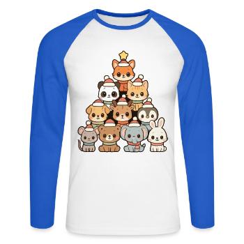 Christmas Animals Pyramid – Sweet Xmas Animal Friends - Unisex Long Sleeve Baseball T-Shirt - white/royal blue - Front - Nik (191cm)