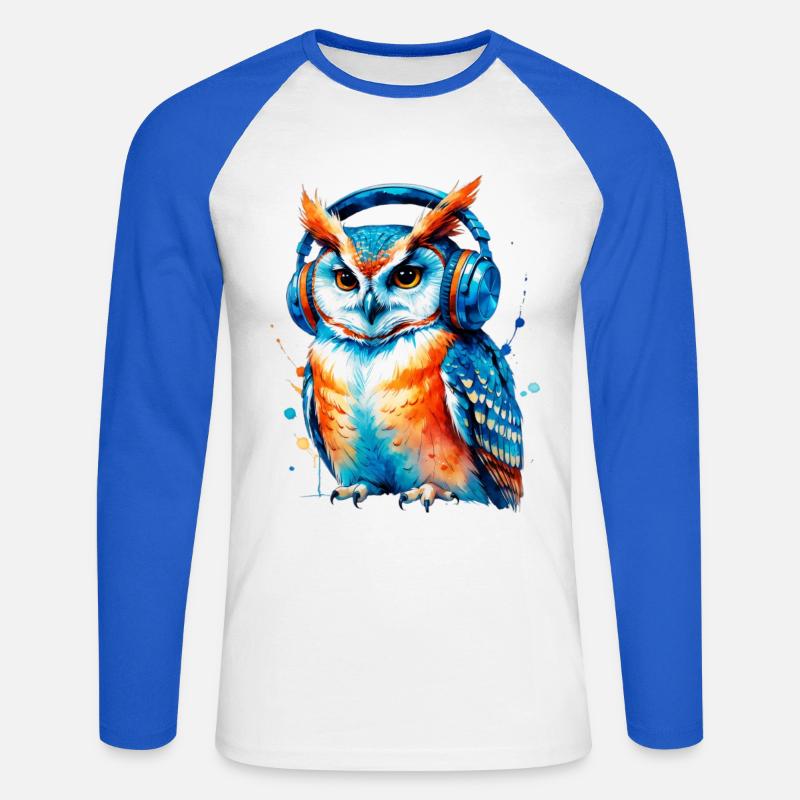 Kopfhörer Eule in Farbenspiel - Unisex Baseballshirt langarm - Weiß/Royalblau