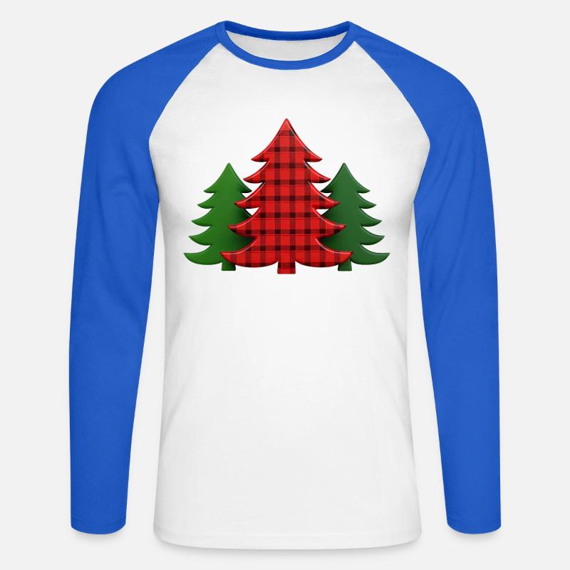 Plaid Baum Weihnachtsbäume Christmas Tree - Unisex Baseballshirt langarm - Weiß/Royalblau