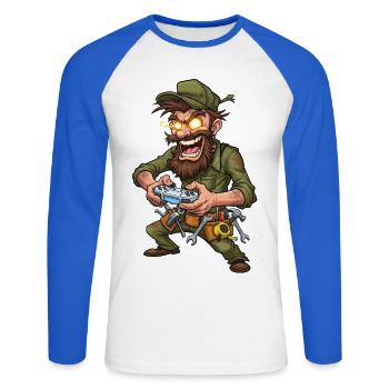 Joueur d’aventure avec outils Craftsman - T-shirt baseball manches longues Homme - blanc/bleu royal - Devant - Nik (191cm)