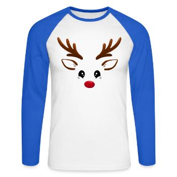 Renne Rudolph - T-shirt baseball manches longues Homme - blanc/bleu royal - Devant - Nik (191cm)