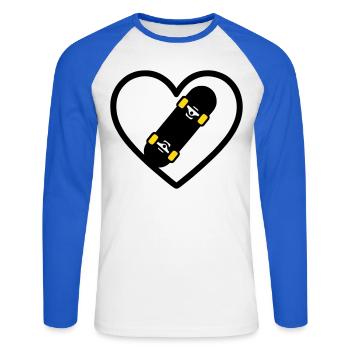 Skateboard Herz Sport Street Leidenschaft - Unisex Baseballshirt langarm - Weiß/Royalblau - Vorne - Nik (191cm)