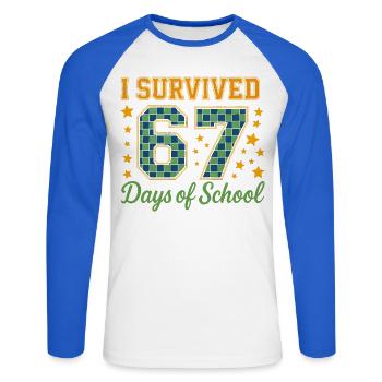 Survivre à 67 jours d’école - T-shirt baseball manches longues Homme - blanc/bleu royal - Devant - Nik (191cm)