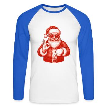 Santa Claus Six Seven Meme Humor - Unisex Long Sleeve Baseball T-Shirt - white/royal blue - Front - Nik (191cm)