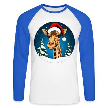 Santa Claus Giraffe - Unisex Long Sleeve Baseball T-Shirt - white/royal blue - Front - Nik (191cm)