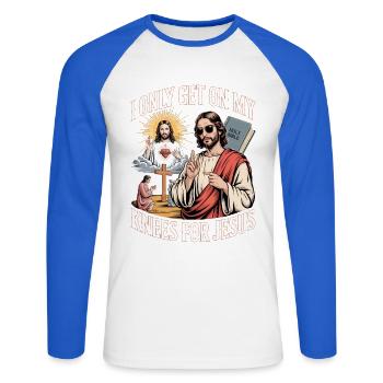 Je ne me mets à genoux que pour Jésus inportable - T-shirt baseball manches longues Homme - blanc/bleu royal - Devant - Nik (191cm)
