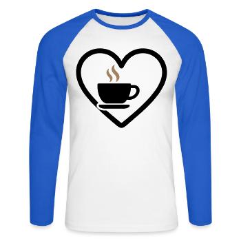 Coffee Heart Cup Hot Drink Morning - Unisex Long Sleeve Baseball T-Shirt - white/royal blue - Front - Nik (191cm)