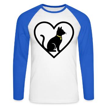 Cat Heart Silhouette Cute Pet Lover - Unisex Long Sleeve Baseball T-Shirt - white/royal blue - Front - Nik (191cm)