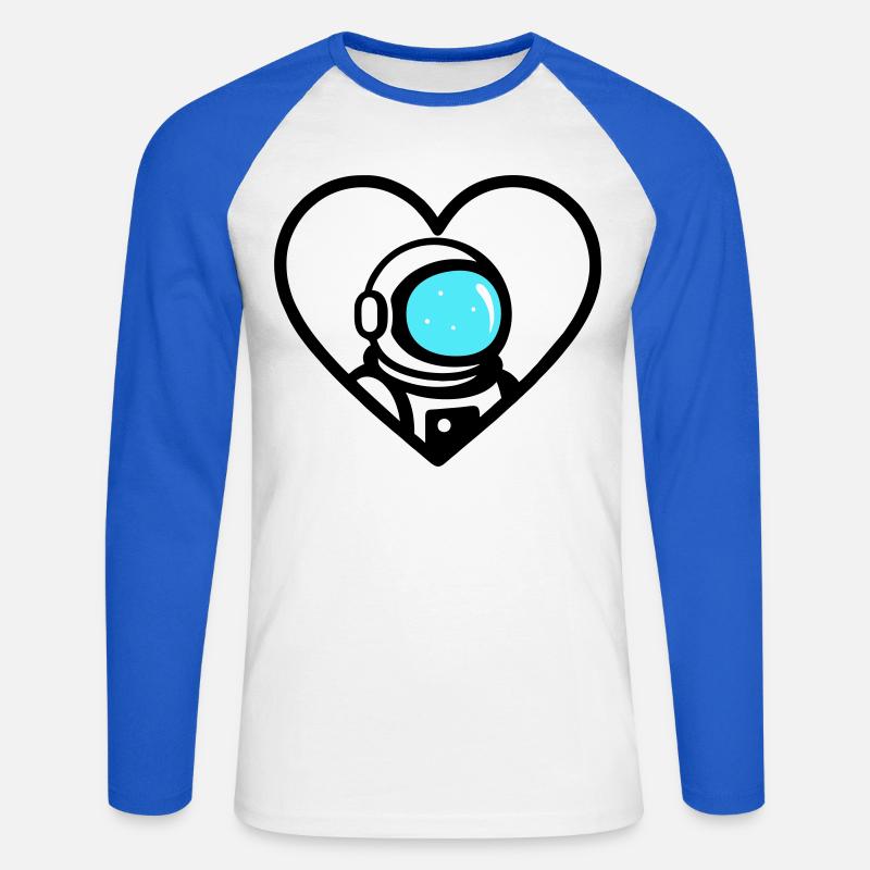 Astronaut Heart Space Cosmo Helm - Unisex Baseballshirt langarm - Weiß/Royalblau