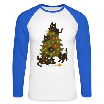 Funny Cats Playing Around Christmas Tree - Unisex Long Sleeve Baseball T-Shirt - white/royal blue - Front - Nik (191cm)