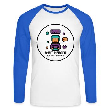 Pixel Gamer Retro 8-Bit Gaming Kult - Unisex Long Sleeve Baseball T-Shirt - white/royal blue - Front - Nik (191cm)