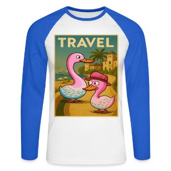 Affiche de voyage Canards et Oies - T-shirt baseball manches longues Homme - blanc/bleu royal - Devant - Nik (191cm)