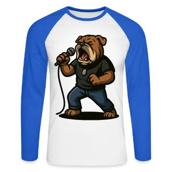 Chanteur de rock bouledogue avec art du microphone - T-shirt baseball manches longues Homme - blanc/bleu royal - Devant - Nik (191cm)