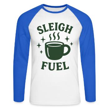 Sleigh Fuel Kaffeebecher Urlaub Humor - Unisex Baseballshirt langarm - Weiß/Royalblau - Vorne - Nik (191cm)