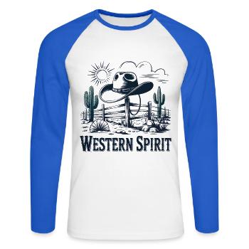 Western Vintage Cowboy - Unisex Long Sleeve Baseball T-Shirt - white/royal blue - Front - Nik (191cm)