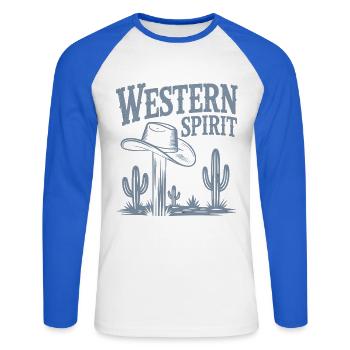 Western Spirit – Vintage Cowboy - T-shirt baseball manches longues Homme - blanc/bleu royal - Devant - Nik (191cm)
