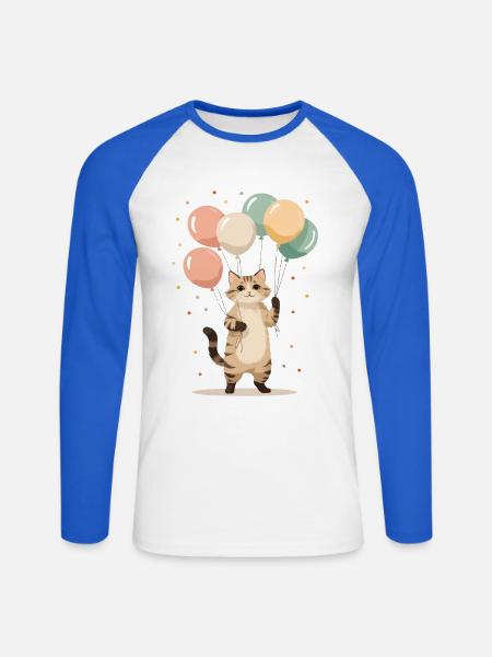 Katze mit bunten Ballons - Unisex Baseballshirt langarm - Weiß/Royalblau