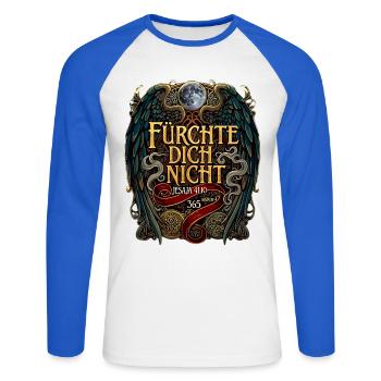 FEAR NOT Bible Isaiah 41:10 Fantasy - Unisex Long Sleeve Baseball T-Shirt - white/royal blue - Front - Nik (191cm)