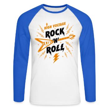 Hochspannungs-Rock'n'Roll-Gitarre - Unisex Baseballshirt langarm - Weiß/Royalblau - Vorne - Nik (191cm)