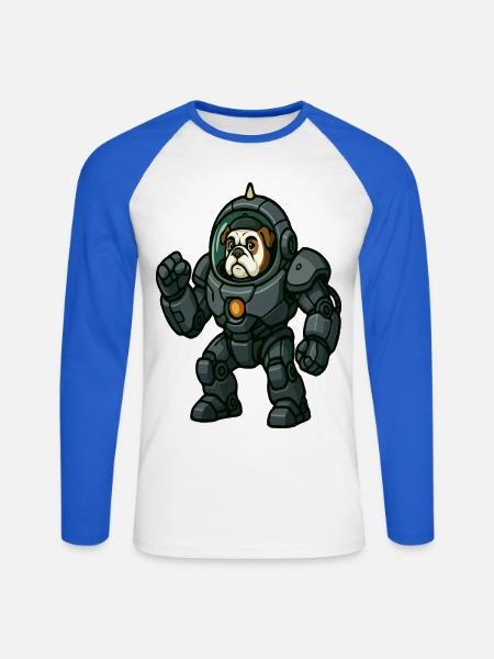 Bulldog-Pilot in schwerer Mech-Weltraumrüstung - Unisex Baseballshirt langarm - Weiß/Royalblau