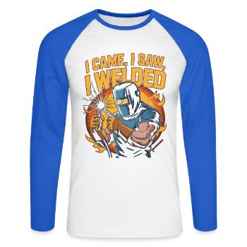 Welder I Came I Saw I Welded Craftsmanship Welding - Unisex Long Sleeve Baseball T-Shirt - white/royal blue - Front - Nik (191cm)