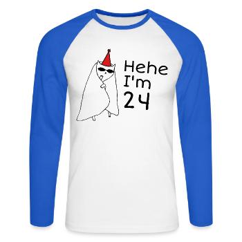 24 ans anniversaire - Cadeau 24e anniversaire - T-shirt baseball manches longues Homme - blanc/bleu royal - Devant - Nik (191cm)
