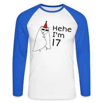 17 ans anniversaire - Cadeau 17e anniversaire - T-shirt baseball manches longues Homme - blanc/bleu royal - Devant - Nik (191cm)