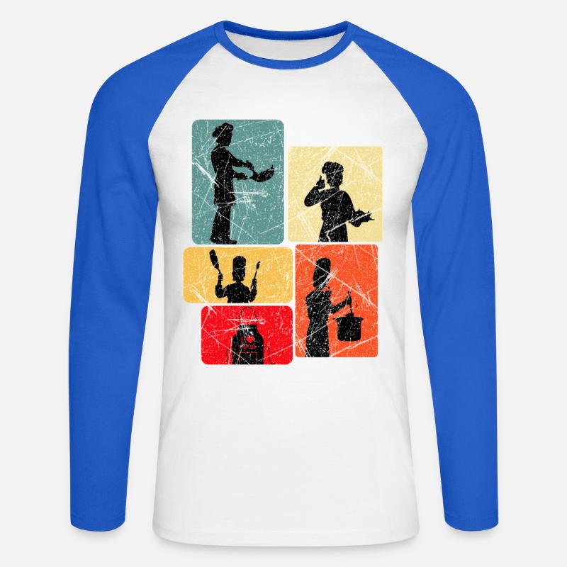 Küchenhelden Silhouetten Muster - Unisex Baseballshirt langarm - Weiß/Royalblau