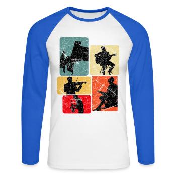 Musik Silhouetten Collage - Unisex Baseballshirt langarm - Weiß/Royalblau - Vorne - Nik (191cm)